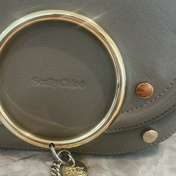 See By Chloe Taupe Leather Crossbody Bag with signature Gold Ring - Picture 5 of 9